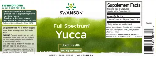Swanson Yucca (pálma gyökér) 500mg 100 kapszula  