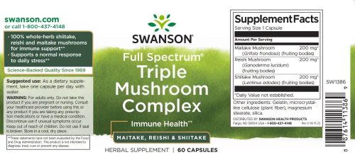 Swanson Triple Mushroom Complex 60 kapszula Maitake, Reishi, Shiitake gyógygomba