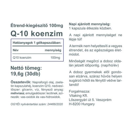 Vitaking Koenzim Q-10 100mg 30 lágyzselatin kapszula