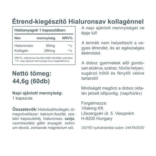 Vitaking Hialuronsav + Kollagén komplex Hyaluron Collagen 60kapszula 