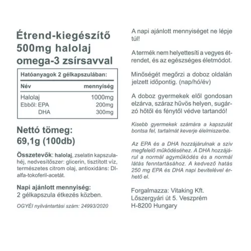 Vitaking Omega-3 Kids 500mg 100db lágyzselatin kapszula Gyerek Halolaj