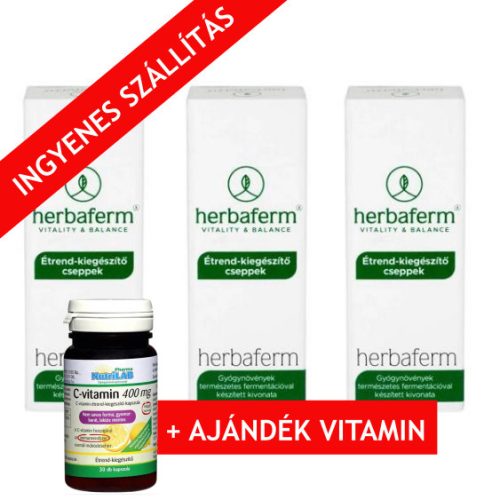 Herbaferm étrend-kiegészítő cseppek 3x30 ml  ingyenes kiszállítás +ajándék C-vitaminnal, csomagban olcsóbb!