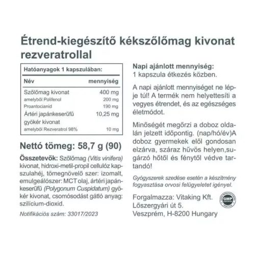 Vitaking  Szőlőmag kivonat + Rezveratrol (90)