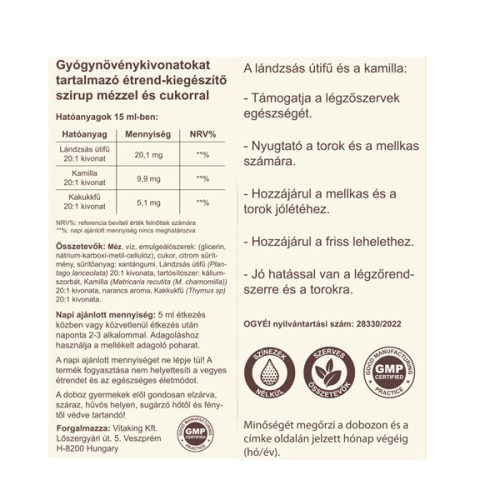 Vitaking Lándzsás útifű szirup 150ml 