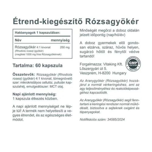 Vitaking Rózsagyökér (Rhodiola Rosea) kivonat 60 kapszula