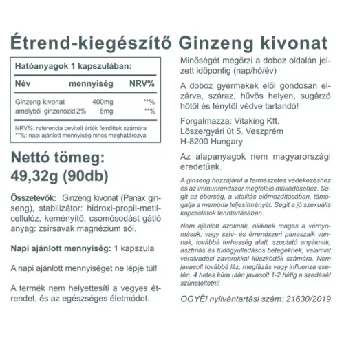 Vitaking Ginzeng kivonat 400mg 90 kapszula 