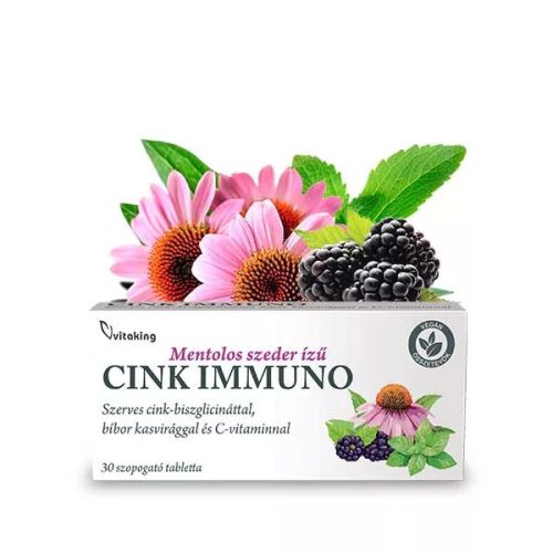 Vitaking Cink Immuno rágótabletta – C-vitaminnal és Bíbor kasvirággal 60 rágótabletta 