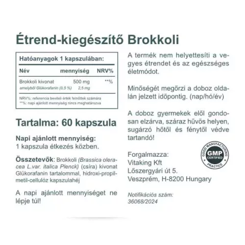 Vitaking Brokkoli kivonat 500mg (2,5mg glükorafanin)