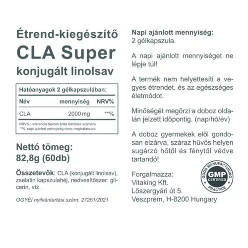 Vitaking CLA Super - konjugált linolsav 60 lágyzselatin zsírfogó