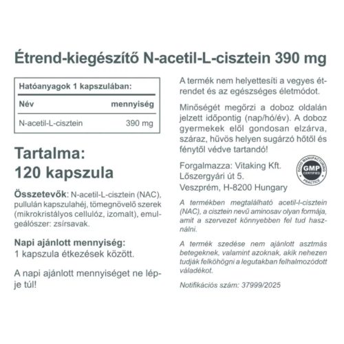 Vitaking NAC-390 mg (N-acetil-L-cisztein) 120 kapszula