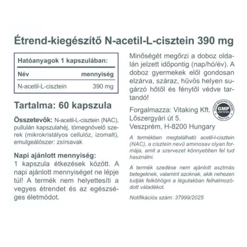 Vitaking NAC-390 (N-acetil-L-cisztein) 390mg (60) 