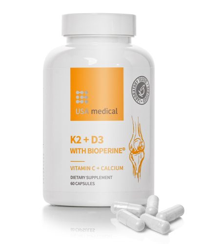 USA Medical  K2+D3 C-vitaminnal és Bioperine® feketebors kivonattal 60 kapszula