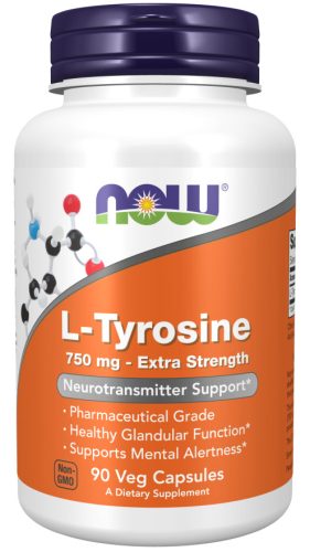 Now Foods L-Tyrosine, Extra Strength, 750 mg, 90 Veg Capsules 