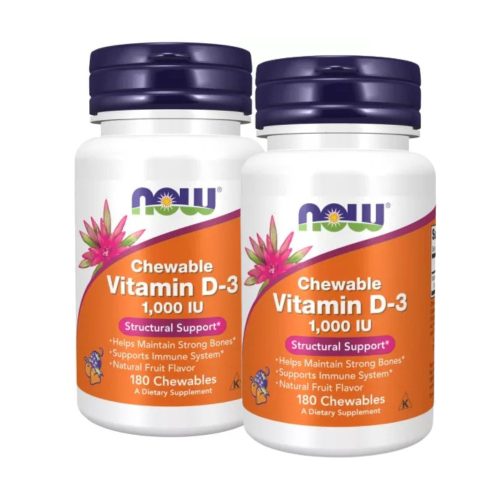 Now Foods D-3 1000 IU rágótabletta erdei gyümölcs 2x1 doboz, 2x180 db csomagban olcsóbb!
