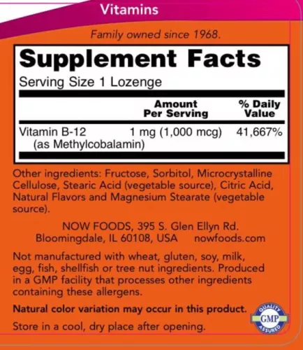Now Foods Methyl B-12 1000 mcg (100 Szopogató Tabletta) 
