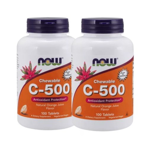 Now Foods C-vitamin 500mg Narancs rágótabletta 2x1 doboz,  2x100db csomagban olcsóbb!