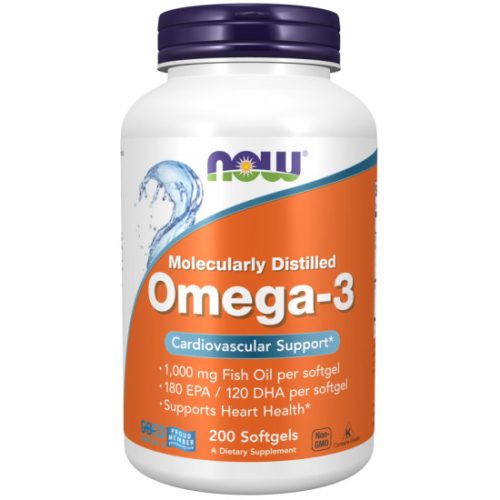 NOW Foods Omega-3 Halolaj 200 Lágykapszula Molecularly Distilled