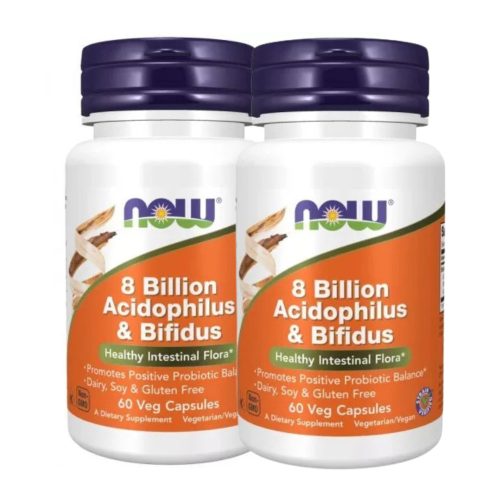 NOW Acidophilus Bifidus 8 Billion csomag probiotikum  DUO Pack 2x60 db kapszula