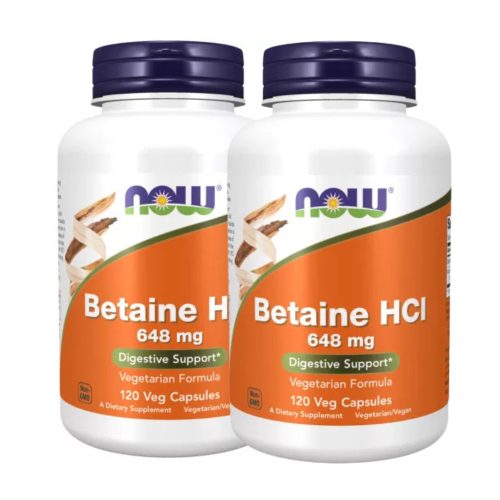 NOW Betaine HCl 648 mg DUO Pack 2x120 Veg Capsules