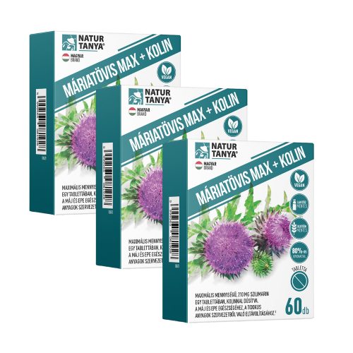 Natur Tanya® MÁRIATÖVIS MAX + KOLIN - Maximális mennyiségű szilimarin, kolinnal  TRIO csomag 3x60 kapszula
